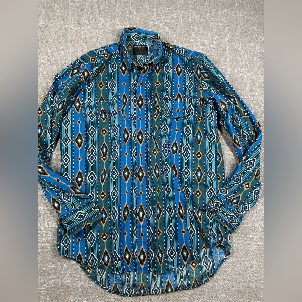 Vintage Frontier Series Aztec Western Button Down Rodeo Shirt Size Medium